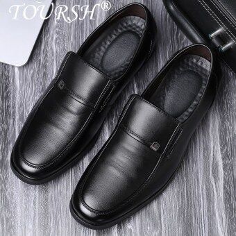 TOURSH Men Dress Shoe Genuine Leather Men's Business Shoes Male Black Elegant Formal Loafer