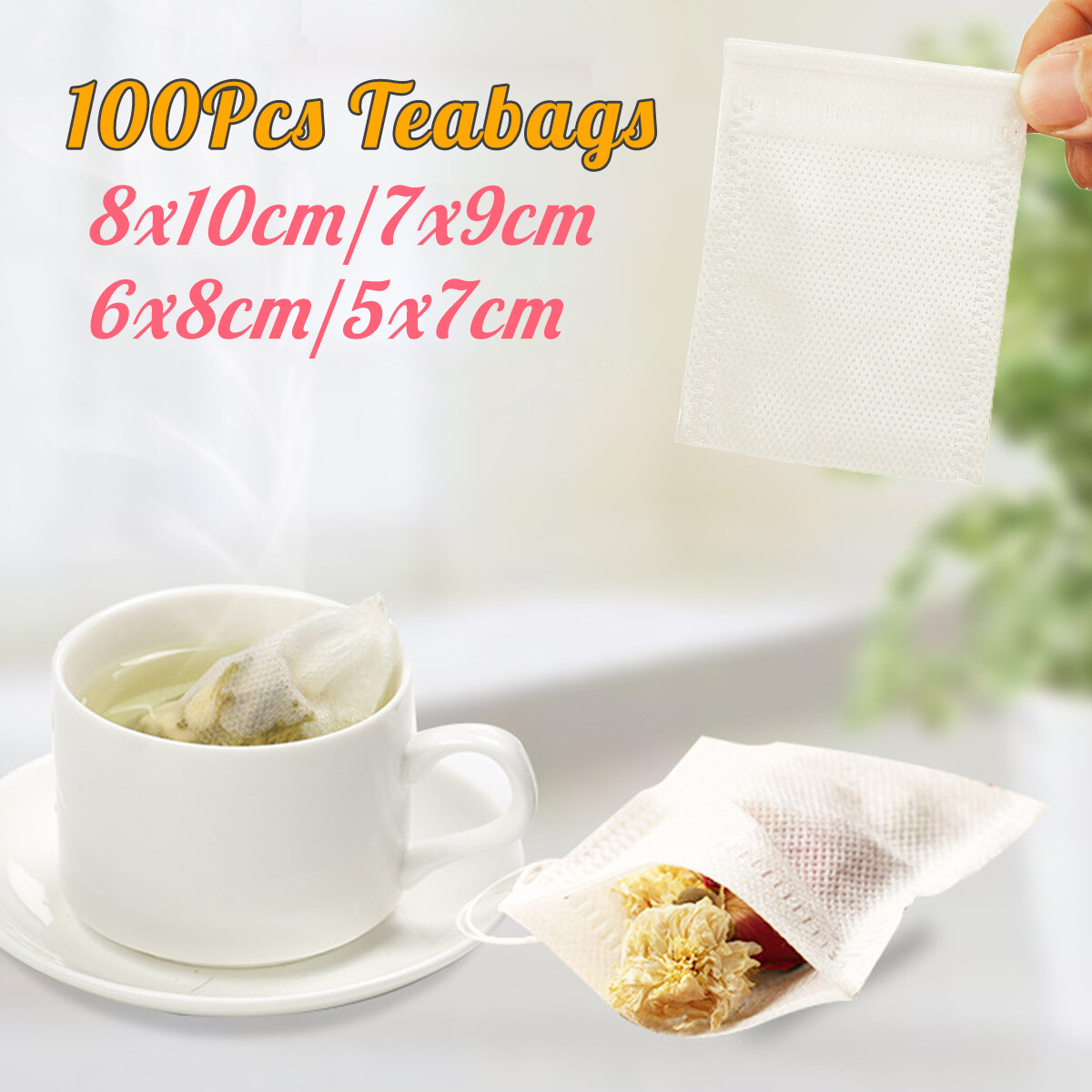 Generic 100pcs Empty Teabags String Heat Seal Filter Paper Herb Loose