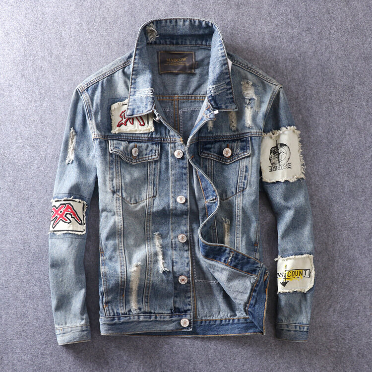 Áo khoác denim nam xu hướng mùa xuân thu xu hướng hip hop