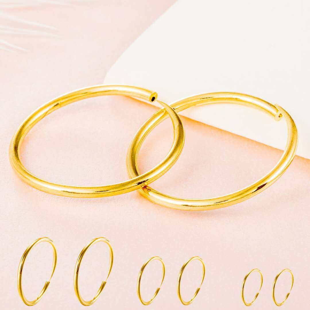 Wgk Thời Trang 24K Bông Tai Vàng Nữ Phụ Kiện Bông Tai Tùy Chọn 20Mm 30Mm 40Mm