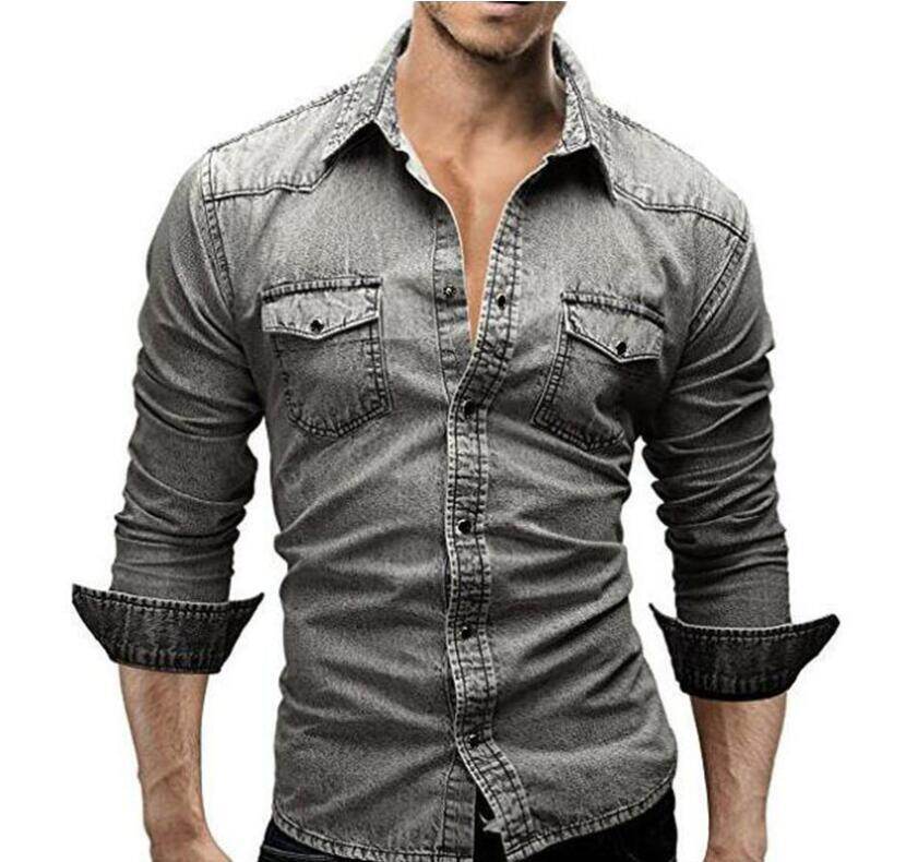 Áo sơ mi denim áo sơ mi nam dài tay lãng mạn áo sơ mi denim dáng ôm áo khoác nam