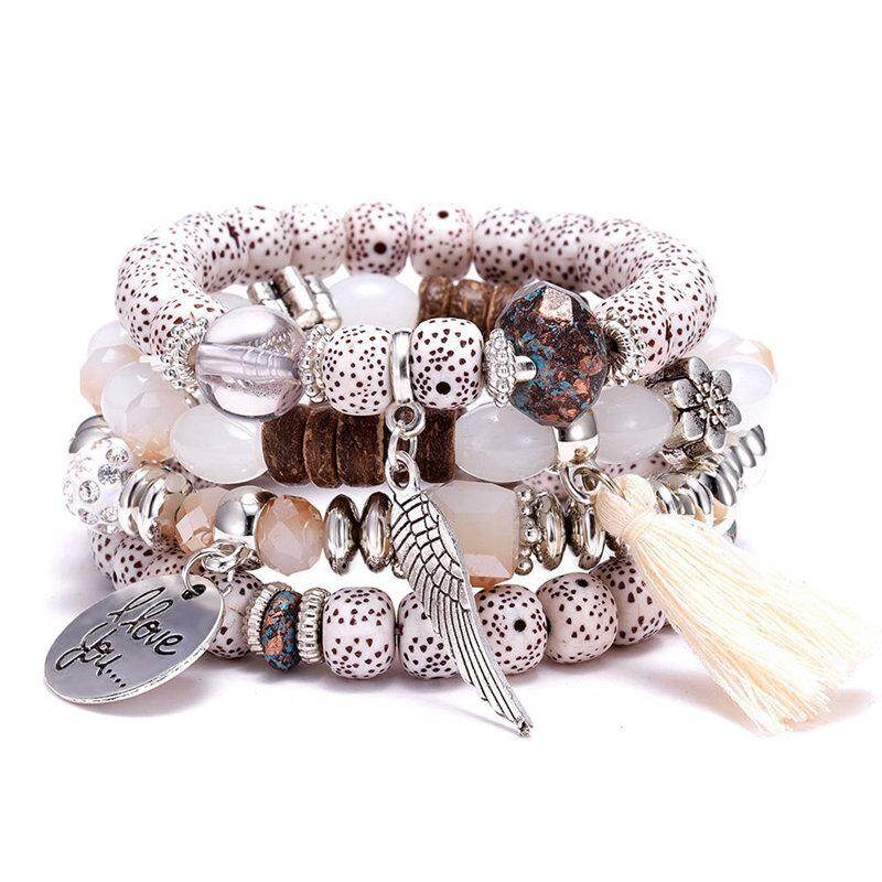 Fancyqube Vòng Tay Đính Đá Tự Nhiên Cho Nữ Cánh Vòng Tay & Lắc Tay Quyến Rũ Có Chữ Tua Rua Trang Sức Cổ Điển Boho Pulseras Mujer Moda