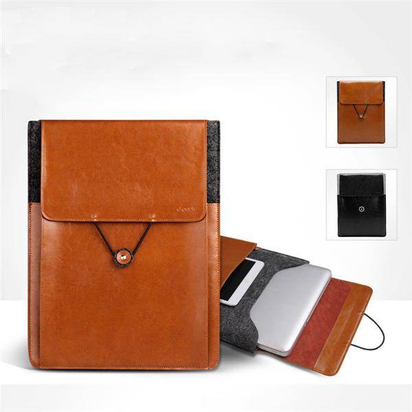 D-PARK Tukang Pos Dompet Vintage Tas Kulit Asli Wol Laptop Case untuk 15 Inci Laptop Macbook-Intl