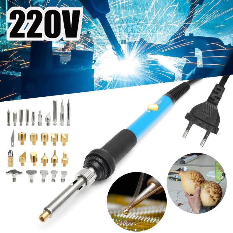 220V 60W Wood Burning 28 Piece Soldering Tool Set Pyrography Kit Brass With Tips