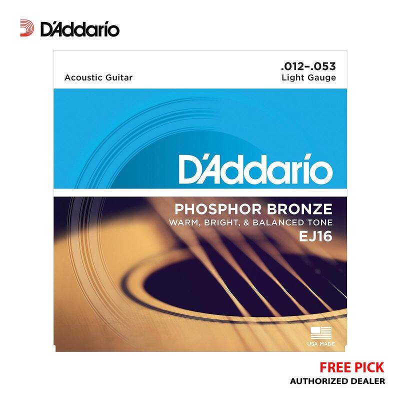 [USA MADE & Original] DAddario EJ16 Phosphor Bronze Acoustic Guitar Strings (Light) + Free Pick Malaysia