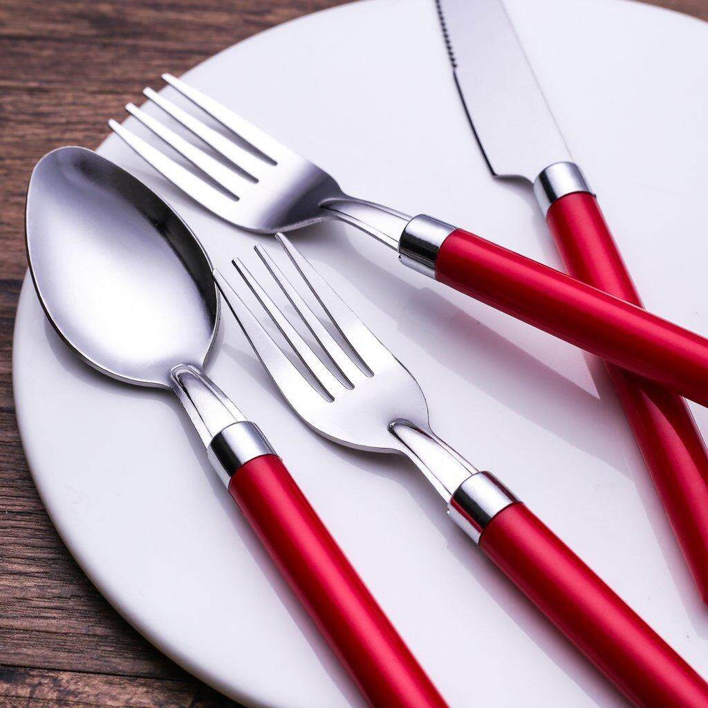 25 pcs stainless steel cutlery set with stand (yellow/orange/red