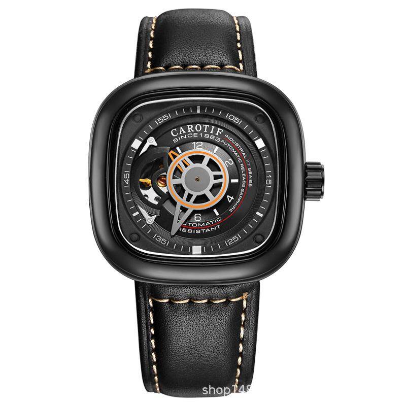 Tik tok đồng hồ cơ tự động theo xu hướng thời trang cùng đoạn, đồng hồ nam đồng hồ mặt số lớn hình vuông rỗng đồng hồ nam