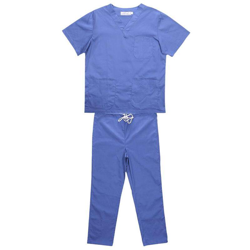 MagiDeal Men Women Medical Spa Nursing Clinic Scrub Sets Hospital Uniform L Blue