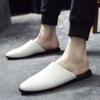 SHUNAICHI Handmade PU Leather Shoes Men Slippers Summer Half Drag Loafers Beach Shoes Male Slides Flats Soft Lazy Breathable Footwear