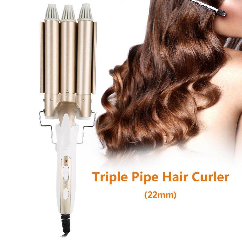 Ceramic Temperature Adjustable Triple Pipe Hair Curler Curling Iron Styling Tool 22mm Diameter
