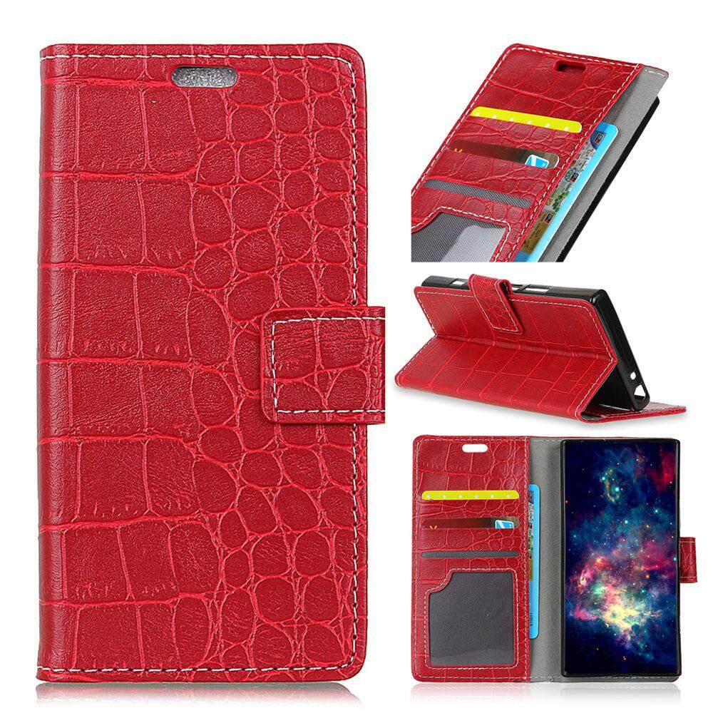 Case untuk Fujitsu Arrows M04 Buaya Pola PU Kulit Dompet Case Magnetik Lipat Penyangga Sarung dengan Slot Kartu Bingkai Foto -Internasional