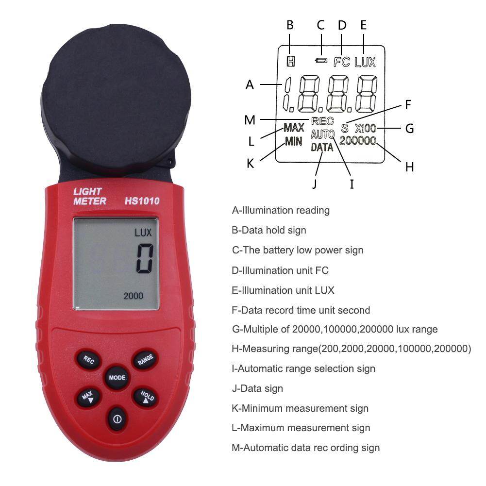 Máy Đo Ánh Sáng Kỹ Thuật Số 200000 Lux Mới, Máy Đo Độ Sáng Lux/FC LCD, Quang Kế Máy Đo