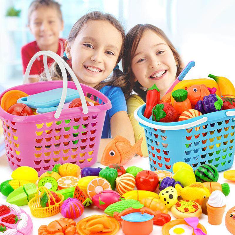 26Pcsset Kitchen Baby Plastic Fruit Vegetable Meat Toy Kids Fruits Baskets Cooking Food Toys - intl