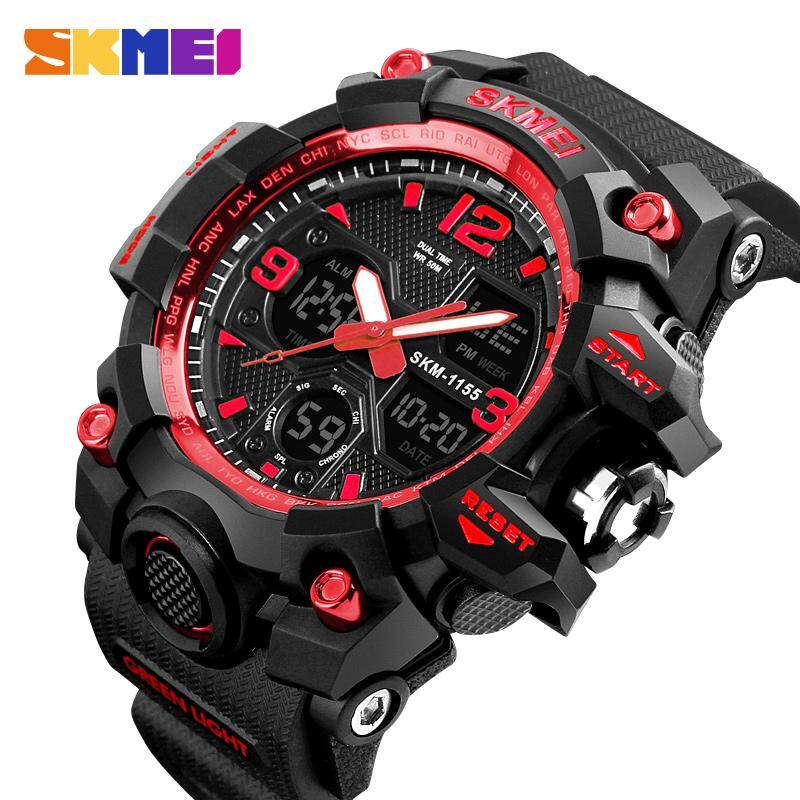 ĐỒNG HỒ Đồng Hồ Thể Thao Nam Kỹ Thuật Số Chronograph Màn Hình Hiển Thị Kép Báo Động Dây 50M Watwrproof Ánh Sáng EL Đồng Hồ Nữ Mứt tangan Lelaki 1155B