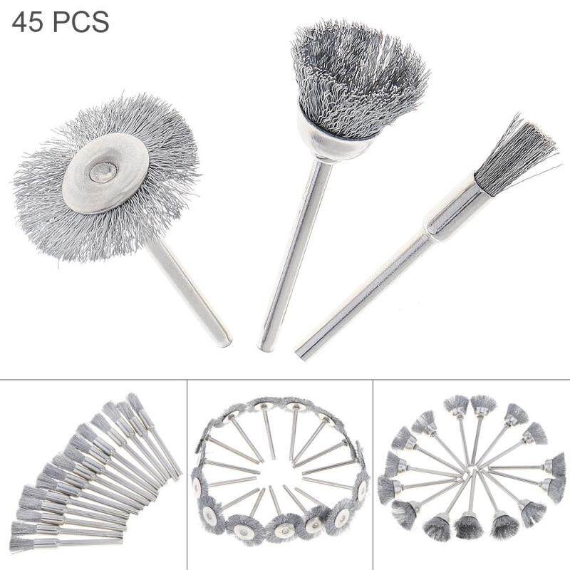 45pcs/set Silver Stainless Steel Wire Brushes with Bowl-type Head and 3mm Shank Diameter for Polishing / Rust Removal - intl