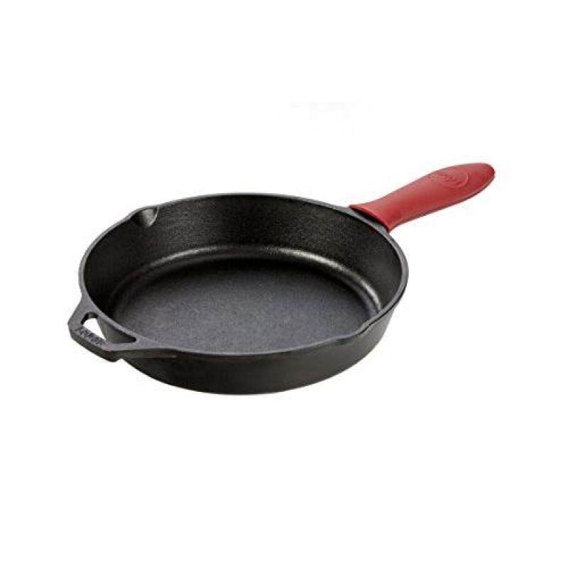 Lodge 10.25 Inch Cast Iron Skillet. Pre-Seasoned 10.25-Inch Cast Iron Skillet with Red Silicone Hot Handle Holder. Singapore