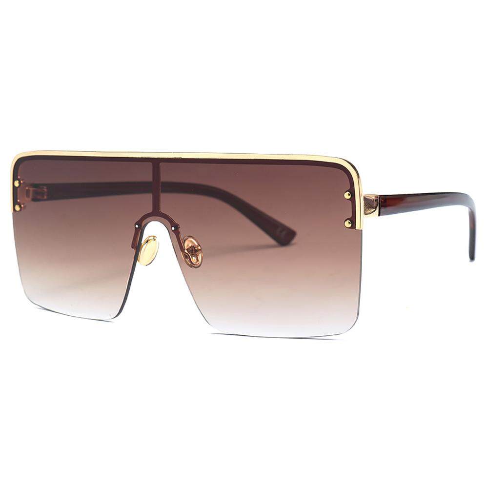 เช็คราคาOversized Square Sunglasses Women One Piece Lens 2019 Brown Black Semi-rimless Sun Glasses Men Windproof Uv400 Blue Gold