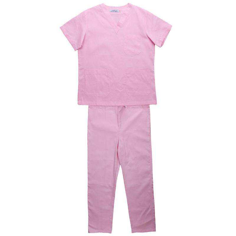 MagiDeal Men Women Medical Spa Nursing Clinic Scrub Sets Hospital Uniform L Pink