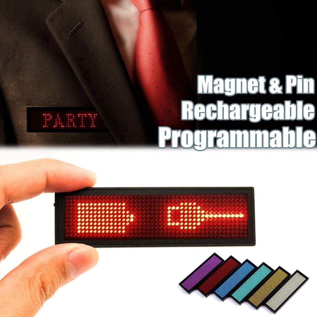 LED Mini Digital Programmable Scrolling Rechargeable Name Message Tag Badge Sign 