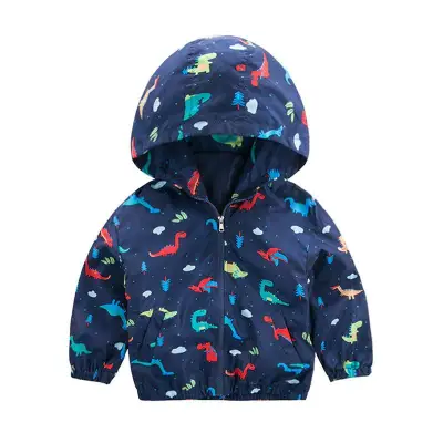 Fashion Light Jacket Kids Boys Dinosaurs Pattern Hoodie Jacket Toddler Hooded Coat Zipper Casual Tops Outerwear Windbreaker