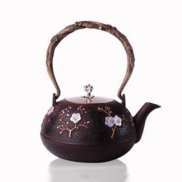 Chinese Style Cast Iron Plum Blossom Teapot Floral Half Handmade Coffee Pot Water Dispenser Free Shipping