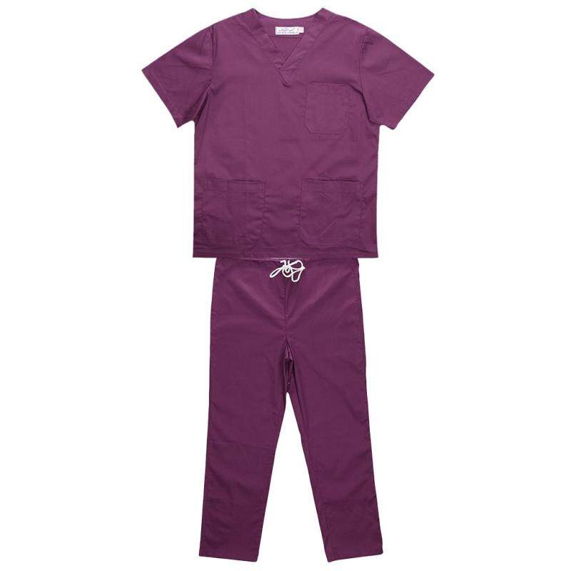 MagiDeal Men Women Medical Spa Nursing Clinic Scrub Sets Hospital Uniform L Purple