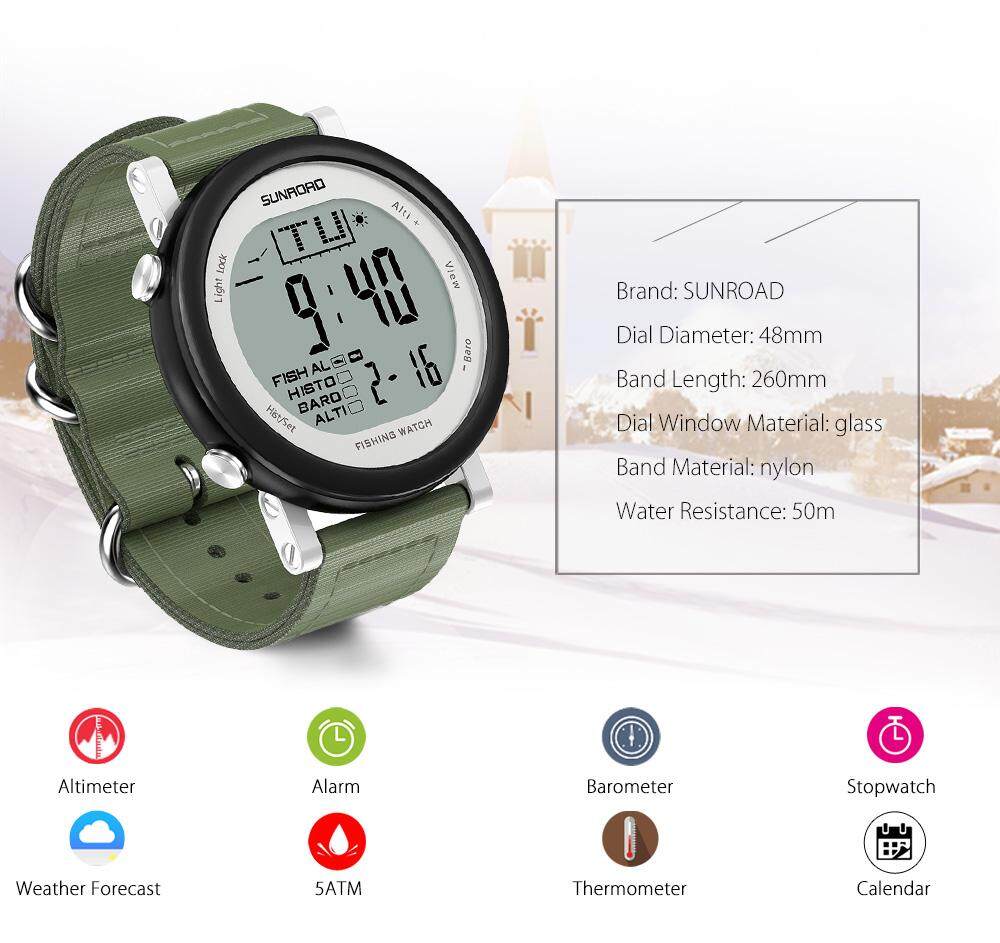SUNROAD Fishing Digital Barometer Watch 5ATM Altimeter Thermometer