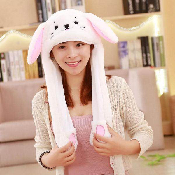 leegoal Funny Plush Moving Rabbit Ears Hat Hand Pinching Ear To Move Vertical Ears Cap Party Cosplay Gifts For Women And Child