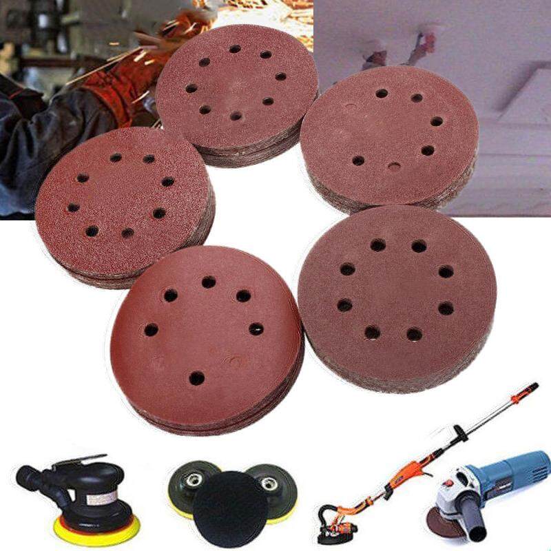 100 PCS Sanding Discs Pads Paper 60 80 100 120 240 Grits 8-Holes 125mm For Pneumatic Electric Manual Grinding Machines - intl