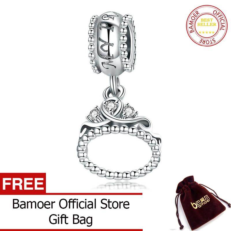 BAMOER Miễn Phí Shpping 100% 925 Sterling Silver Tháng Chín Thời Trang Công Chúa Vương Miện Mặt Dây Chuyền Quyến Rũ Phù Hợp Với Vòng Đeo Tay Quyến Rũ & Vòng Cổ Bạn Gái Đồ Trang Sức Quà Tặng SCC739