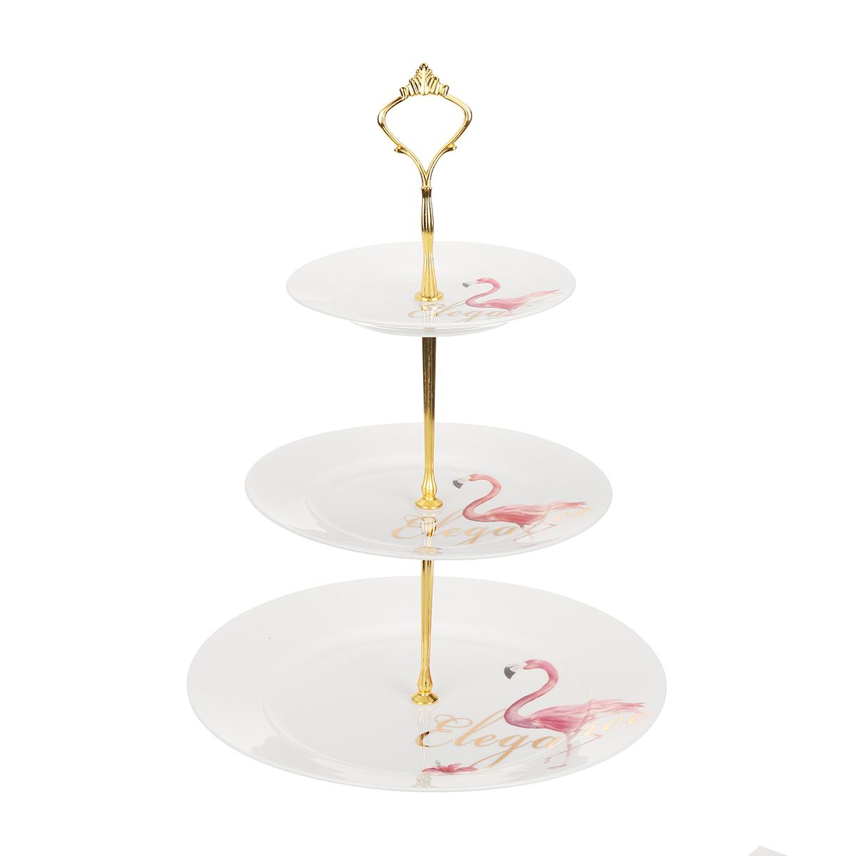 Flamingo series đĩa đựng bánh/trái cây dao kéo trà chiều 330x315x140mm ba đĩa