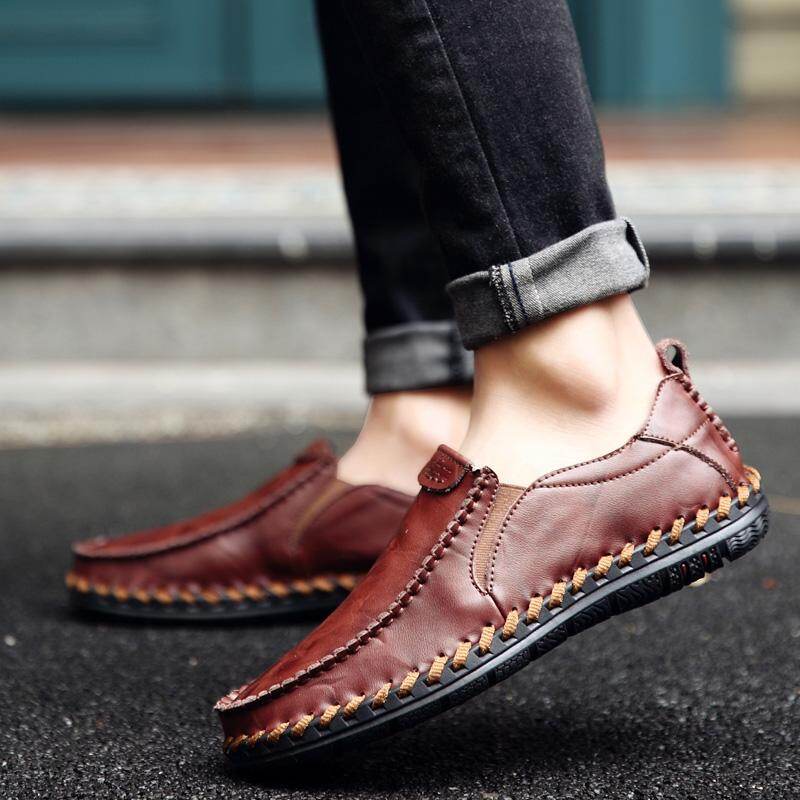 YUZI Shoes Men's Shoes Men's Leather Shoes Casual Shoes Working Shoes Driving New Arrivals Genuine Leather SLIP-Ons & Pantofel Fashion Casual Shoes For Men Luxury Genuine Leather Men (Brown) ราคา 699 บาท*ส่งฟรี