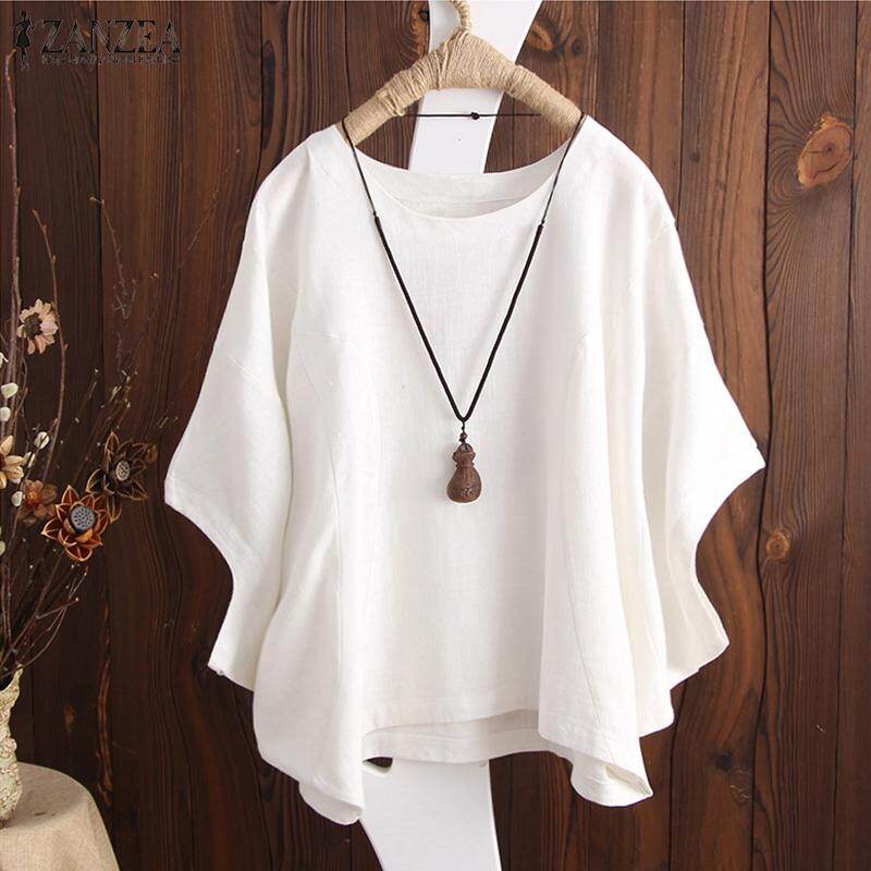 ZANZEA Women Casual Loose Cotton Blouse Tee T Shirt Basic Plus Size Top - intl