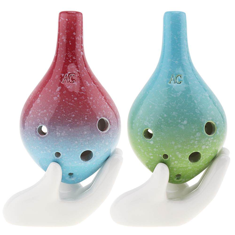 6 Holes Alto ToneC Two-tone Ocarina Ceramic Flute Instrument 2 Colors Optional with Hang Rope （Red）