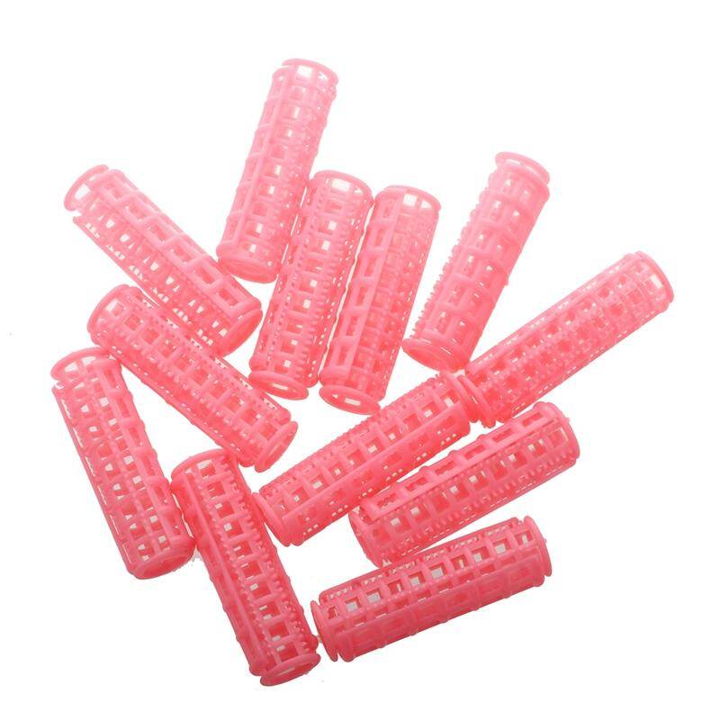12 Pcs Pink Plastik Penataan Rambut DIY Rol Pengeriting Klip-Intl