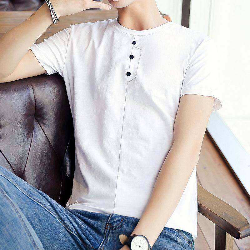 Kaos Musim Panas Lengan Pendek Baju Dalaman Korea Fashion Style Katun Warna Putih Polos Slim Muda Lengan Pendek Bagian Tipis