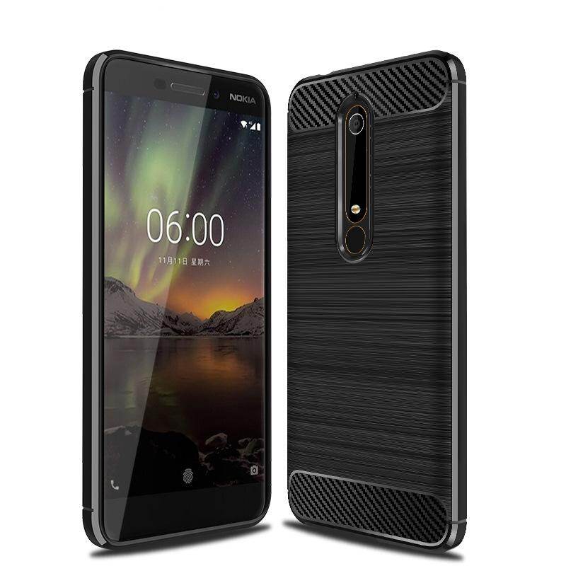 Ốp Lưng Giáp Gồ Ghề Dành Cho Nokia 6.1 / Nokia 6 2018 5.5 Inch Ốp Điện Thoại TPU Silicon Mềm Vỏ Điện Thoại Chải Sợi Cacbon