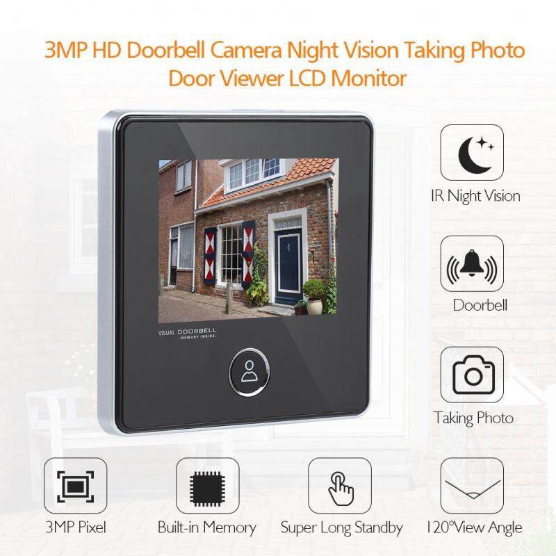 An ninh Nhìn Trộm Màu 3MP HD Camera Chuông Cửa Nhìn Xuyên Đêm Lấy Ảnh Cửa Người Xem MÀN HÌNH LCD