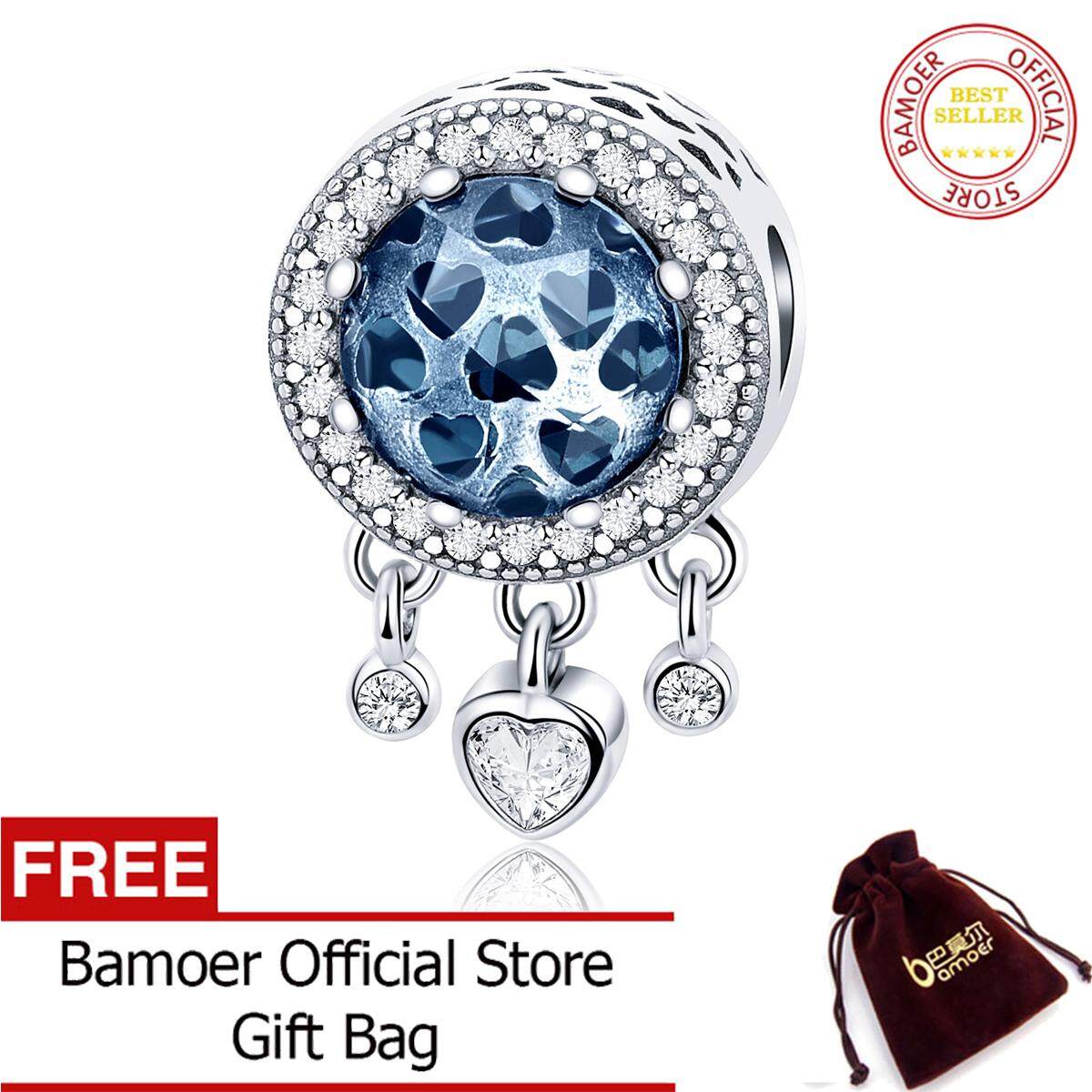 BAMOER Miễn Phí Vận Chuyển Hạt Pha Lê CZ Rạng Rỡ Hình Trái Tim Lủng Lẳng Tháng Tám Bằng Bạc Sterling 100% 925 Phù Hợp Với Vòng Tay Quyến Rũ Cho Nữ Dây Chuyền Trang Sức Tự Làm SCC724