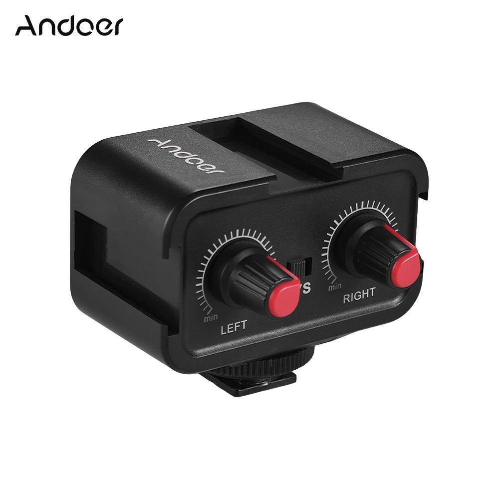 Andoer WS-VS Dual-Channel Audio Mikrofon Adaptor Pengaduk & Dingin Sepatu Hub Pemasangan 3.5 Mm Stereo Output untuk Perkakas Bertualang DSLR Kamera Camcorder
