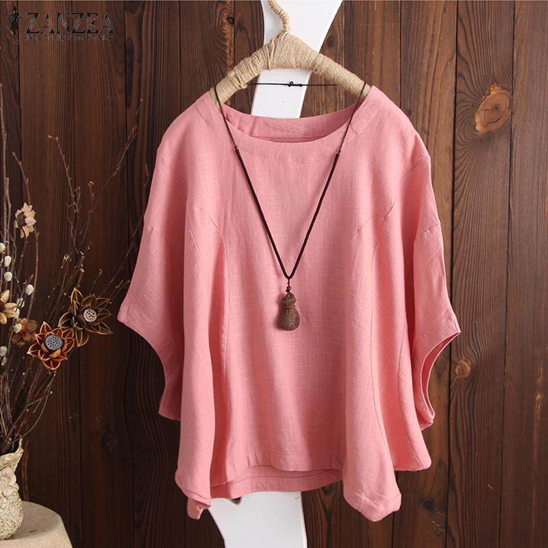 ZANZEA Women Casual Loose Cotton Blouse Tee T Shirt Basic Plus Size Top - intl