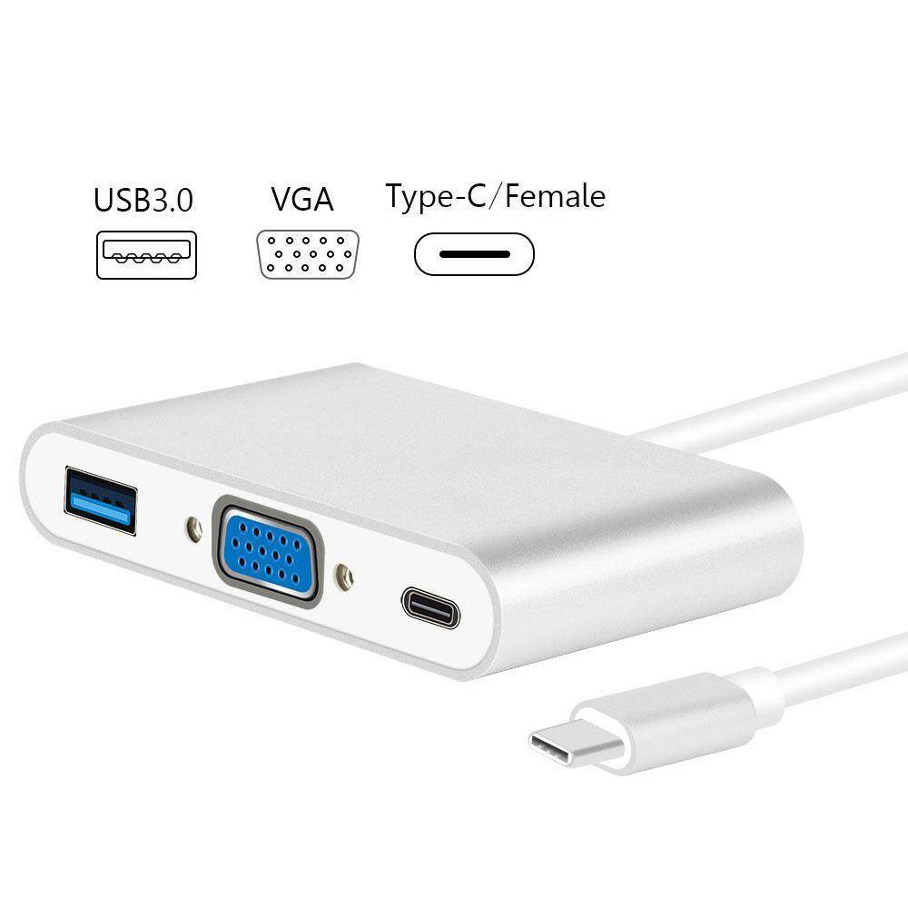Goodgreat USB-C Adaptor Ke VGA, 3 In 1 Tipe C VGA Adaptor Multiport USB 3.0 Konektor untuk Macbook, lenovo YOGA 900 HP Spectre, Dell XPS, chromebook dan LAPTOP Perangkat dengan TYPE C Port (Emas)-Intl