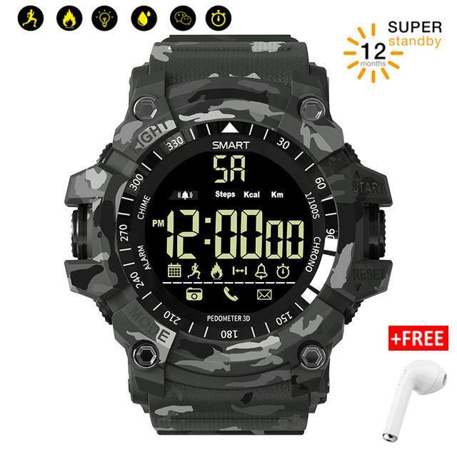 Smartwatch EX16 PLUS Olahraga Outdoor Jam Tangan Digital Pria Wanita 1.2 Inci Bluetooth 4.0 IP67 Wwaterproof Kamera Jarak Jauh Pengingat Pemberitahuan + Gratis Hadiah [i7 Nirkabel Bluetooth Earphone]