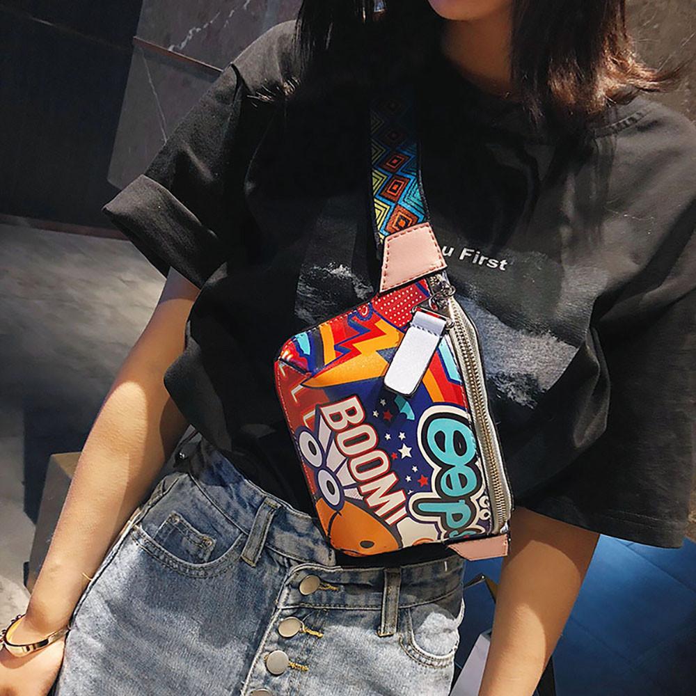 Free shipping Putnamshop Women Chest Shoulder Bag Graffiti Printed Wide Shoulder Strap Messenger Bag Free shipping Putnamshop Women Chest Shoulder Bag Graffiti Printed Wide Shoulder Strap Messenger Bag