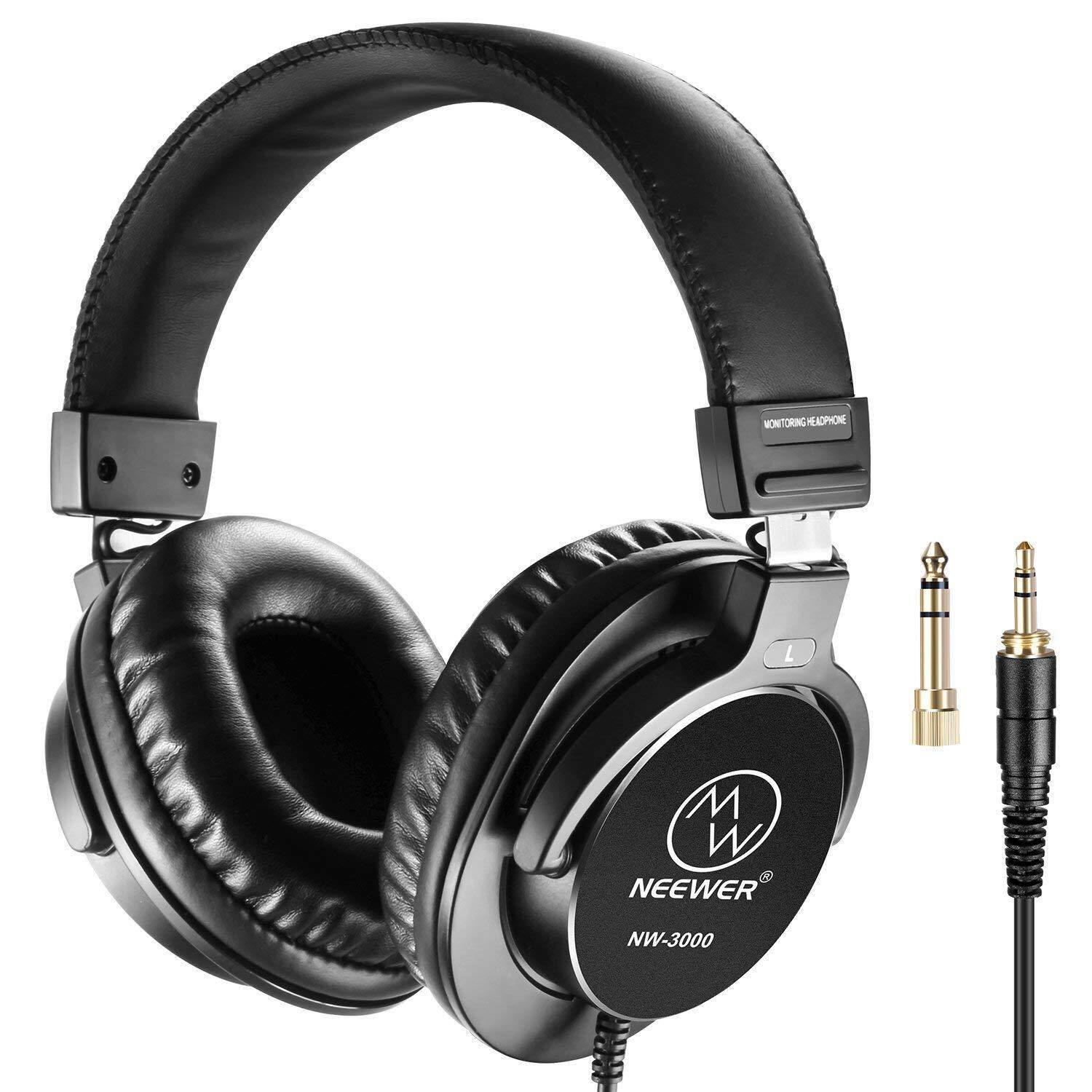 Neewer Studio Monitor Headphone-Dynamic Bisa Diputar Headset dengan 45 Mm Loudhailer Driver, 3 Meters Kabel, 6.35 Mm Steker Adaptor untuk Buah, Telepon Seluler, Televisi (NW-3000)