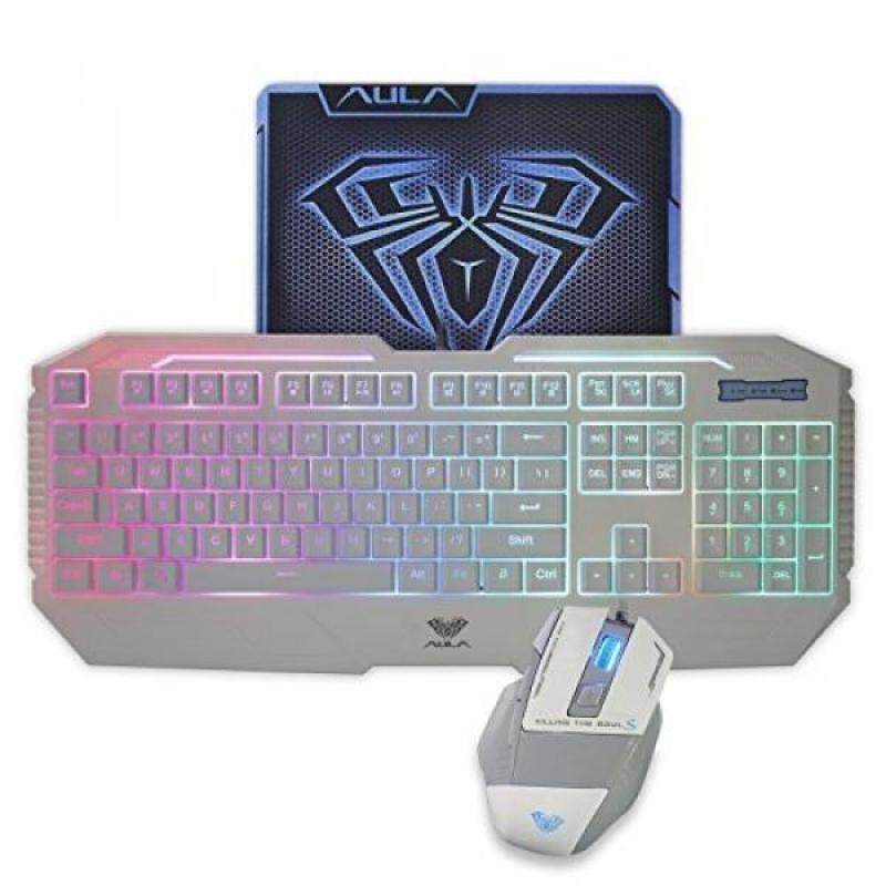Keyboard & Mouse Combos AULA Rainbow LED Backlit Gaming Keyboard & Mouse Combo with Pro-Gaming Mousepad Included (White Color) - intl Singapore