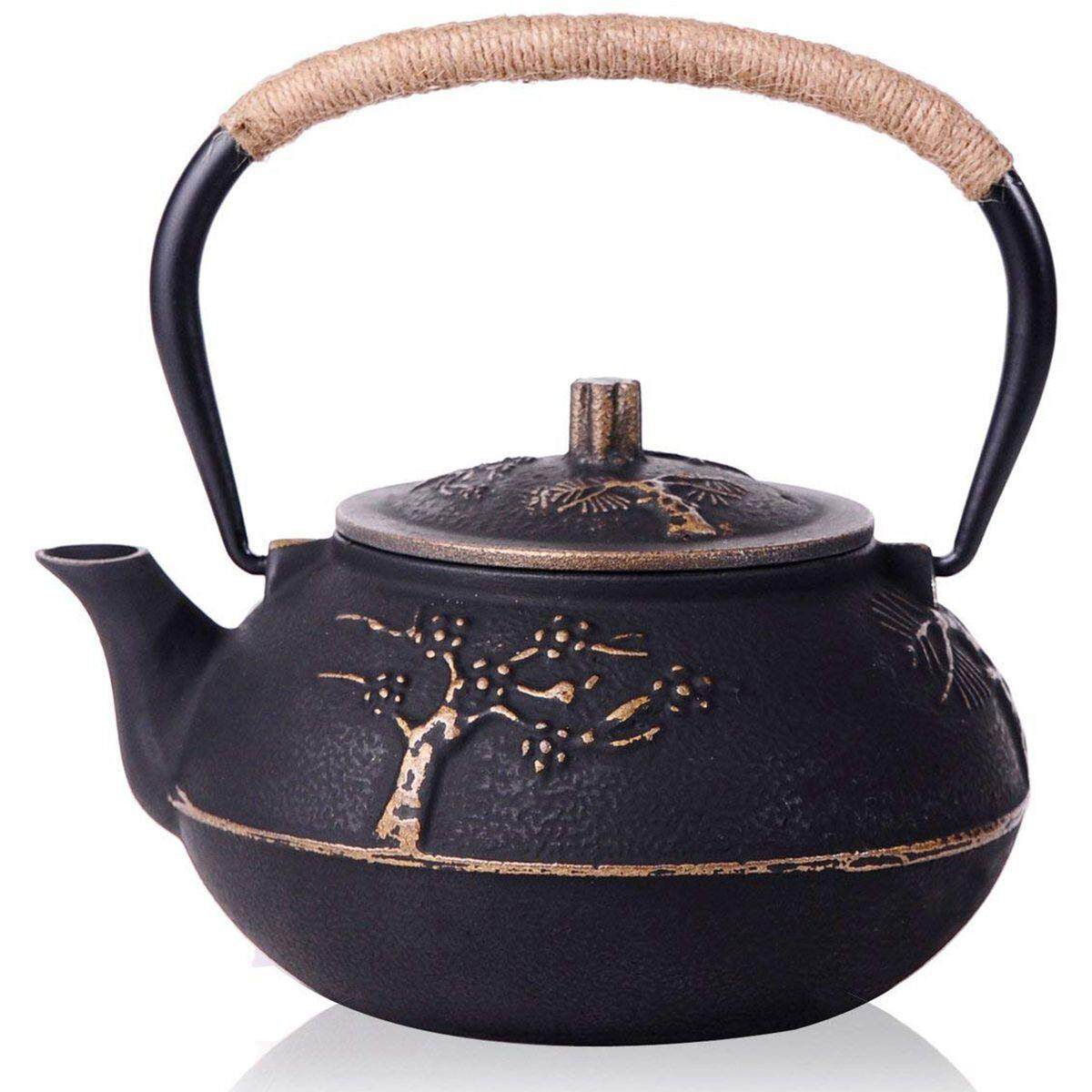 Japanese Cast Iron Teapot Kettle with Stainless Steel Infuser / Strainer , Plum Blossom 30 Ounce ( 900 ml )