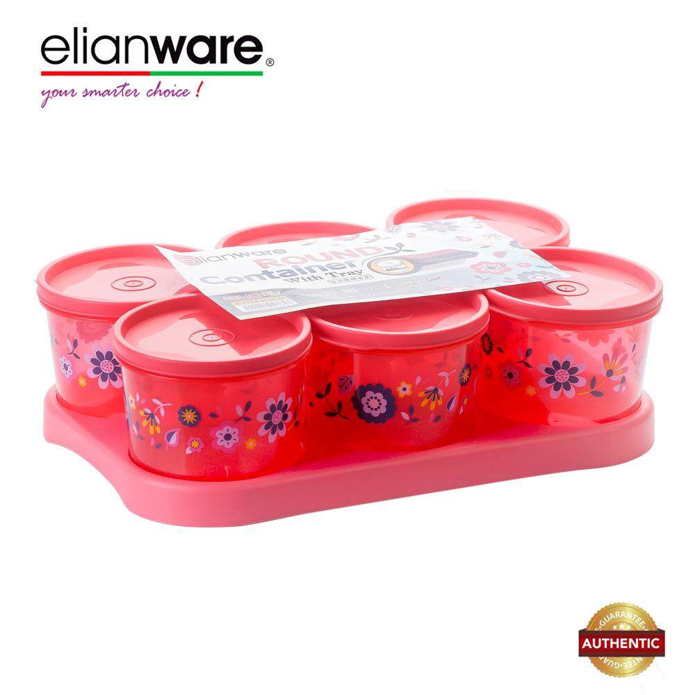 Elianware 6 Pcs Snacks Candy Round Airtight Plastic Container with Tray