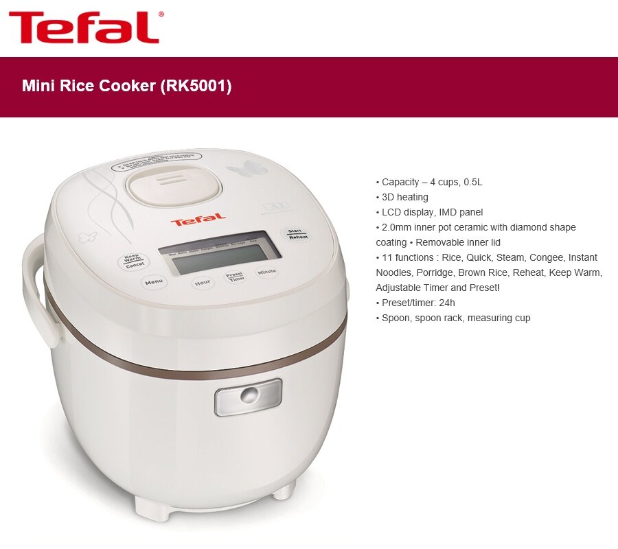 Tefal 0.5L Rice Cooker TEFRK5001 PrestoMall Rice Cooker / Food Steamer