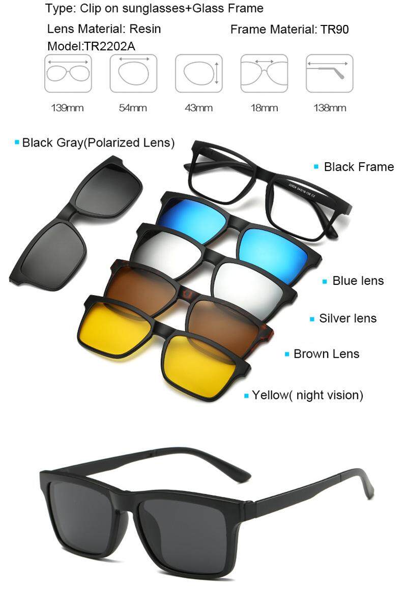 JOSEJINN TR90 แม่เหล็กแว่นกันแดดแบบหนีบ Polarized แว่นตาแม่เหล็กกรอบแว่น TR2202 รุ่น